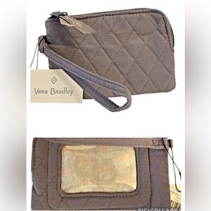 Vera Bradley Zip Top ID Wristlet with RFID Protection,Carbon Gray (Rose Flower)